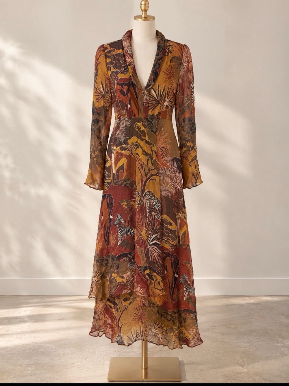 FARM Rio Rust, Mustard & Olive Safari-Print Long Sleeve Maxi Dress - Picture 3 of 6
